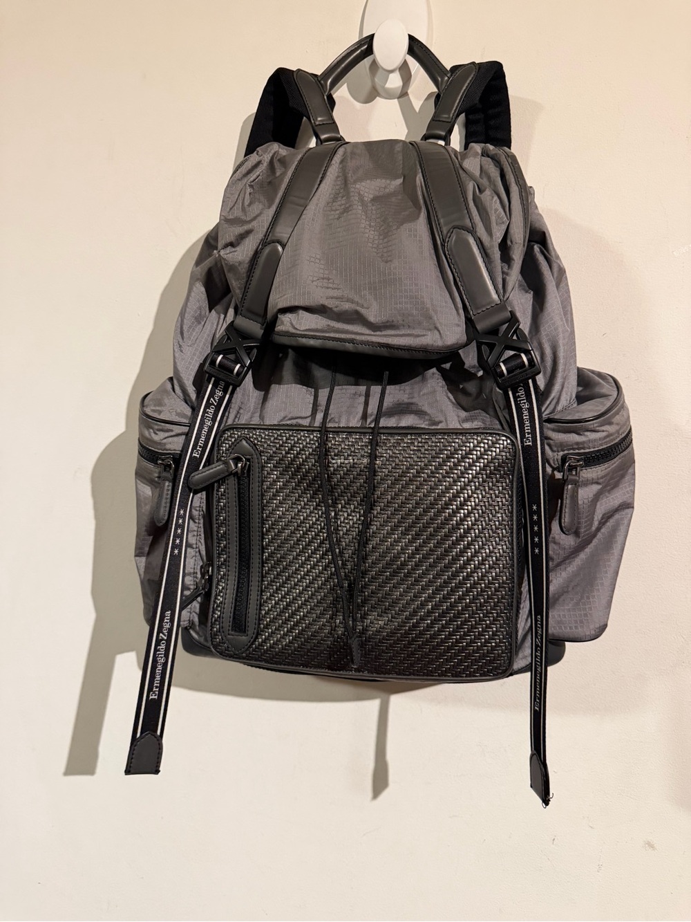 Zegna Gray Men's Utility Backpack with carbon  Front Pocket